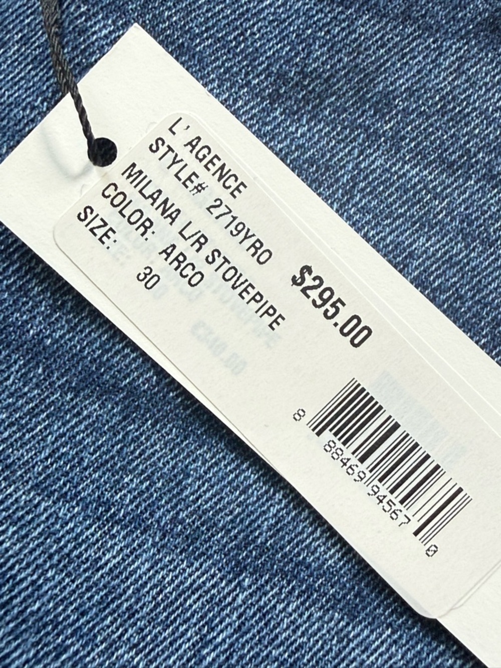 L’Agence Milana Low Rise Stovepipe Arco Blue Jeans Denim Fray NWT Size 30 $295 - Picture 4 of 6